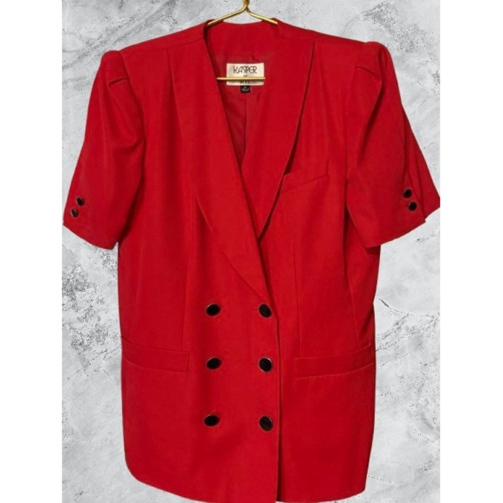 Kasper for ASL Vintage Red Double Breasted Short Sleeve Blazer Jacket Size 14